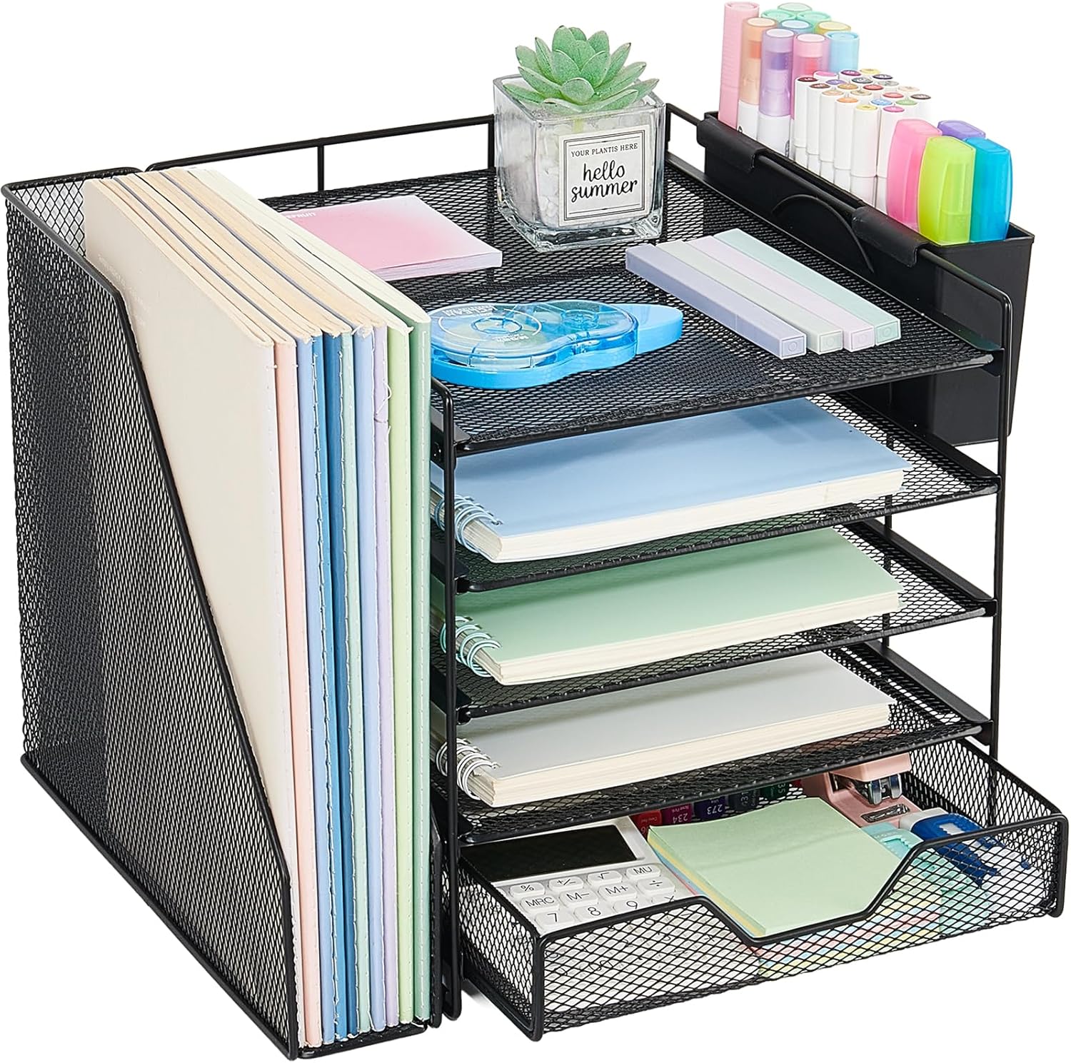 5-Tier Desk File Organiser with Drawer and Pen Holder – Black