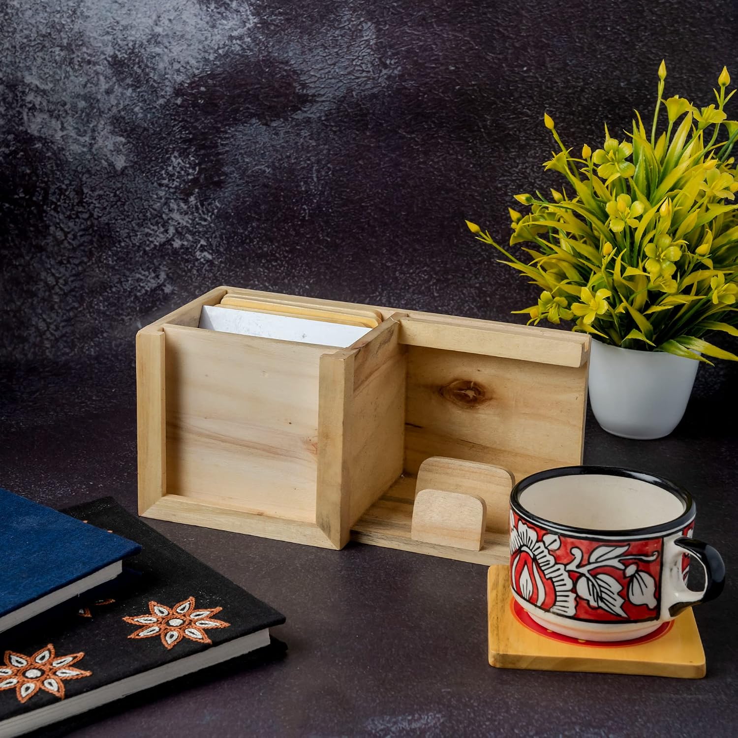 Desk Organiser Set with Calendar, Pen Stand, Coaster and Card Holder