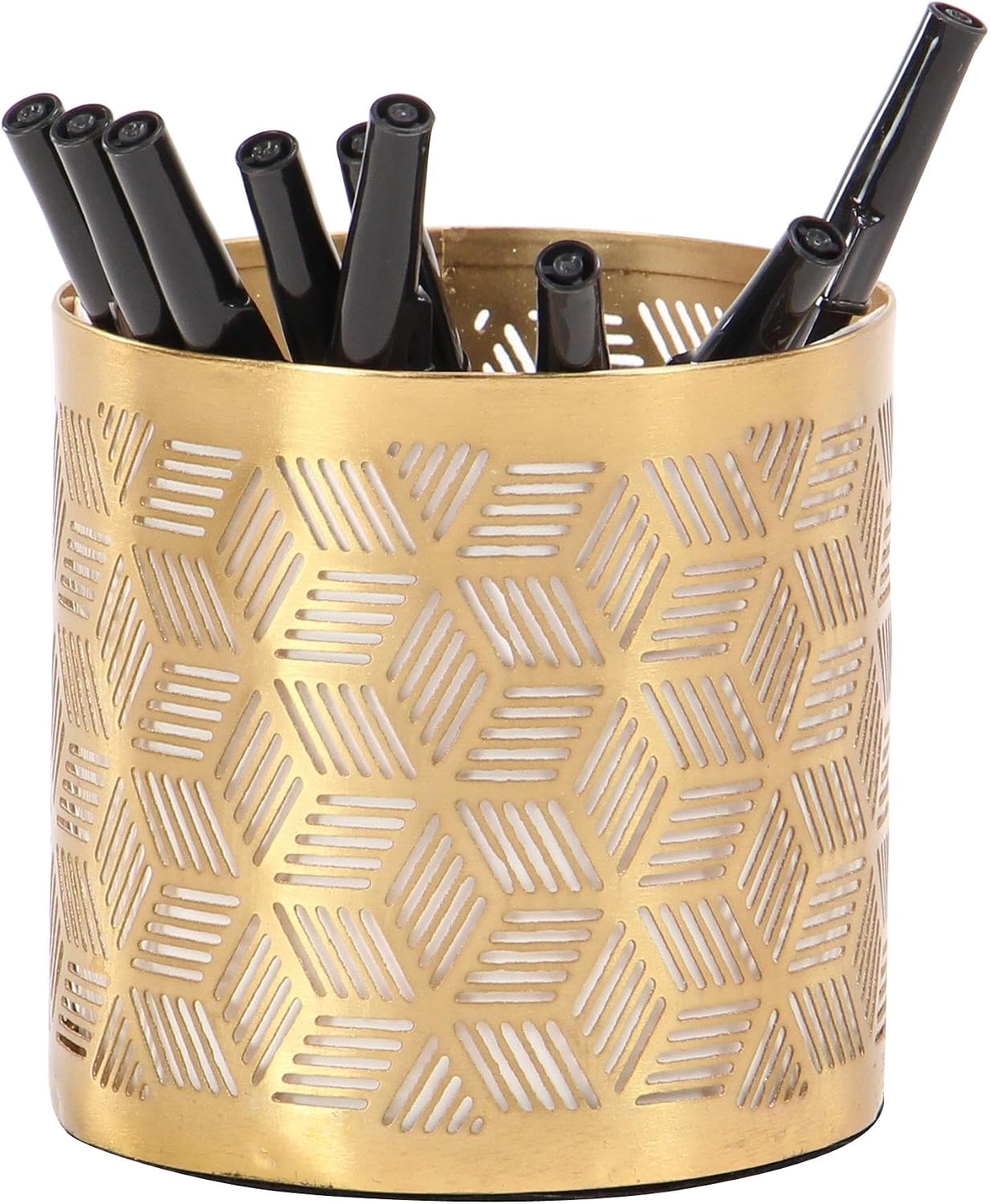Geometric Laser-Cut Metal Pencil Cup – Gold, 4 Inch