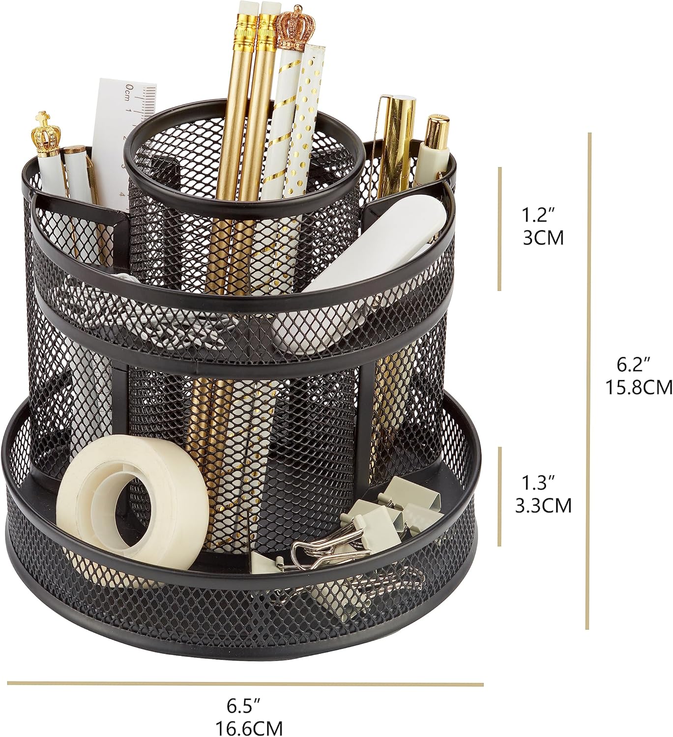 Rotating Mesh Desk Organiser with 5 Compartments – Black